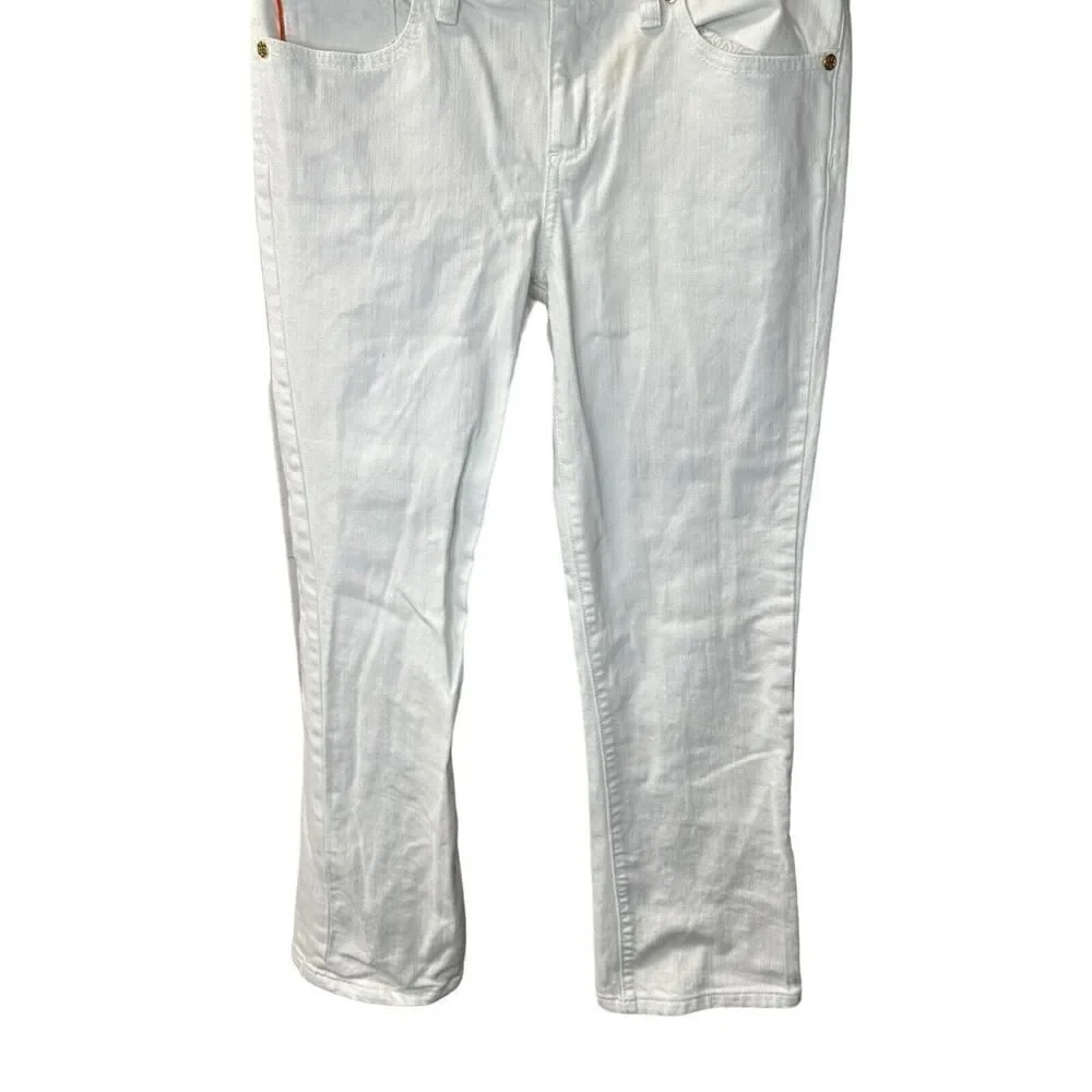 Tory Burch white classic Tory boot Jeans White pockets logo sz 28